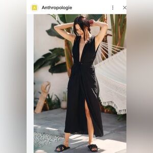 Anthropologie: L*Space Black Deep V neck Dress with high slit: Resort wear